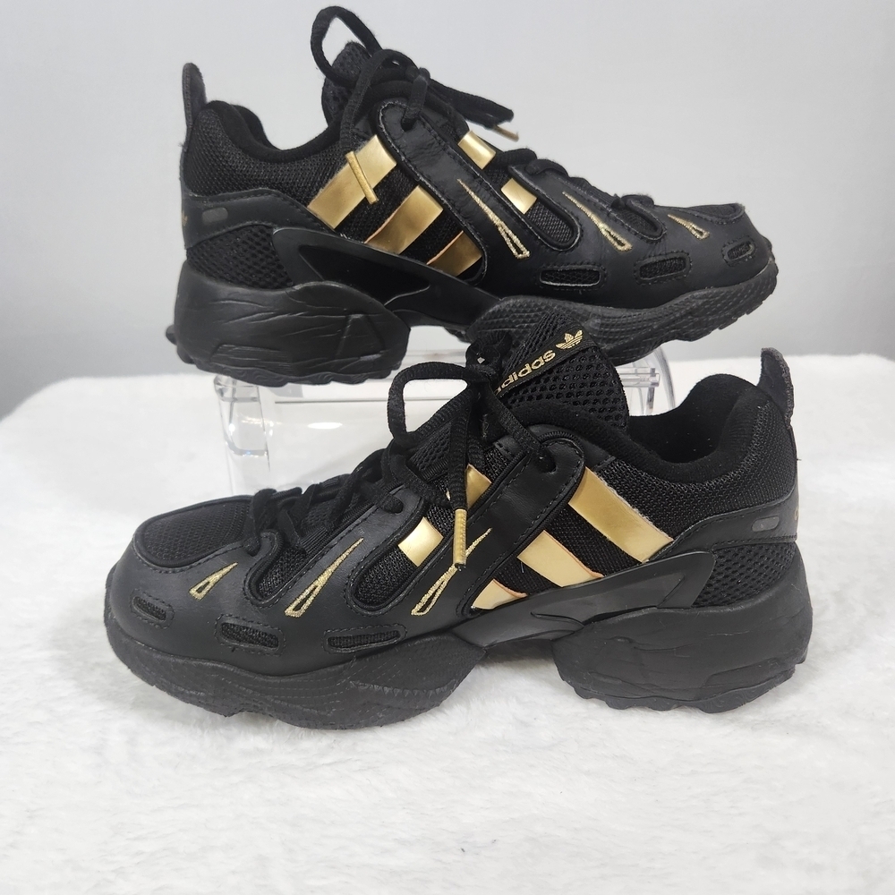 adidas Women's Black Sneakers with Gold Stripes - Picture 4 of 11